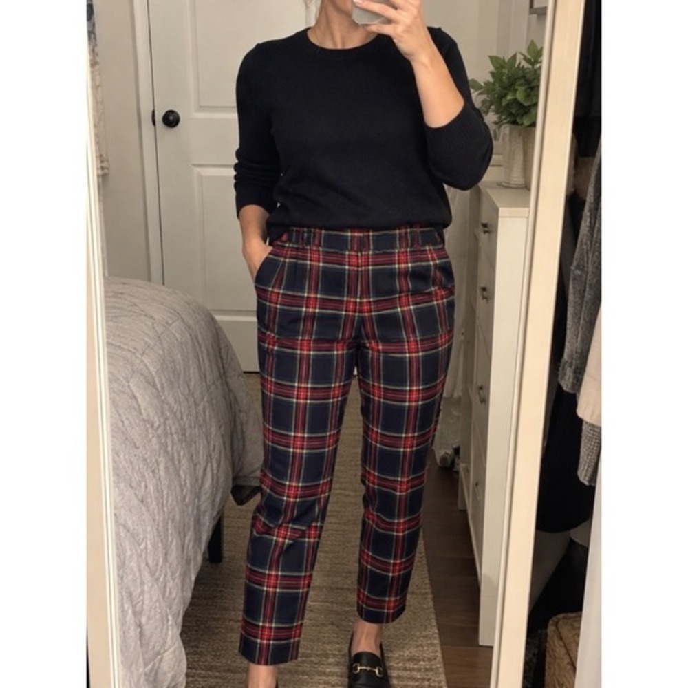 Talbots Hampshire Ankle Pants 16P Navy Red Tartan Plaid Wool Blend Petite